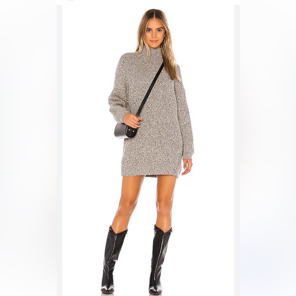 Tularose Djuna Mock Neck Balloon Sleeve Sweater Dress in Charcoal Gray Size M